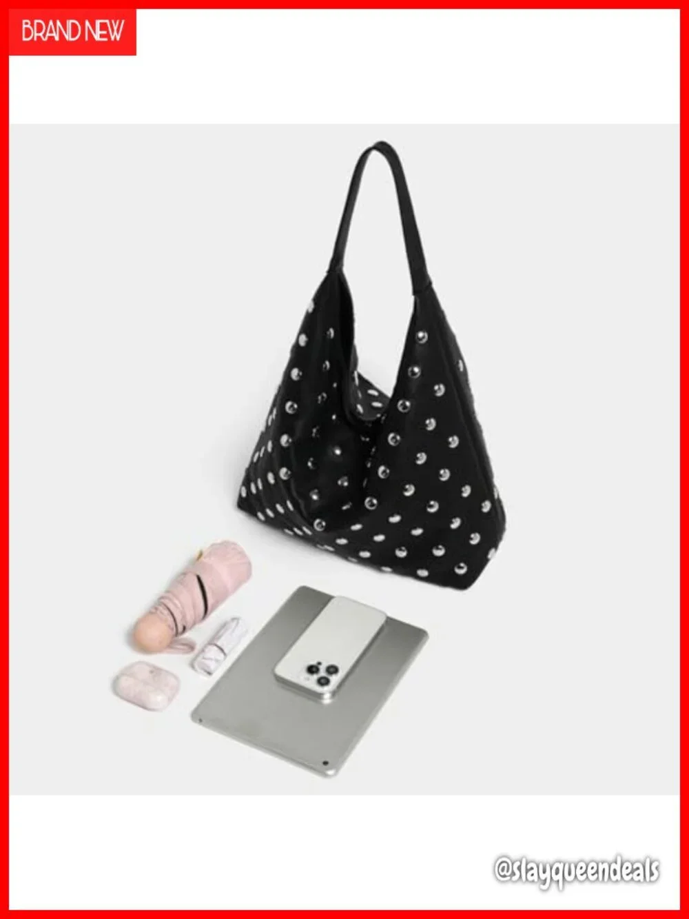 Vegan Leather Studded Hobo Bag Large Capacity Slouchy Shoulder Tote Y2K Punk